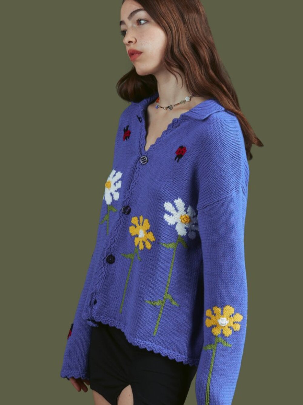 UNIF Violet Floral Button Down Cardigan Sweater Purple S (Oversized)